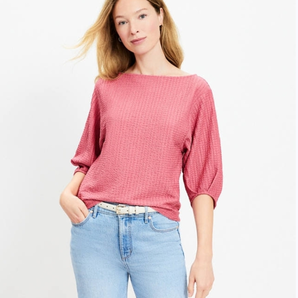 LOFT Pleated Elbow Sleeve Blouse XS